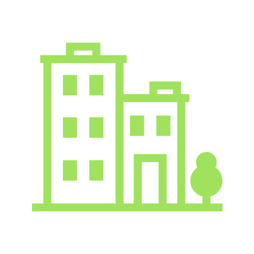 Green buildings and tree icon