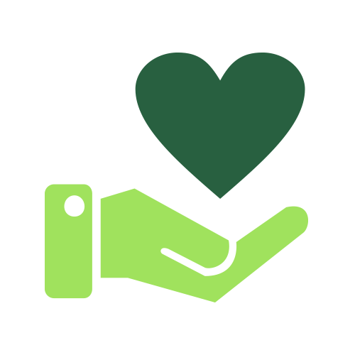 Green hand holding heart icon